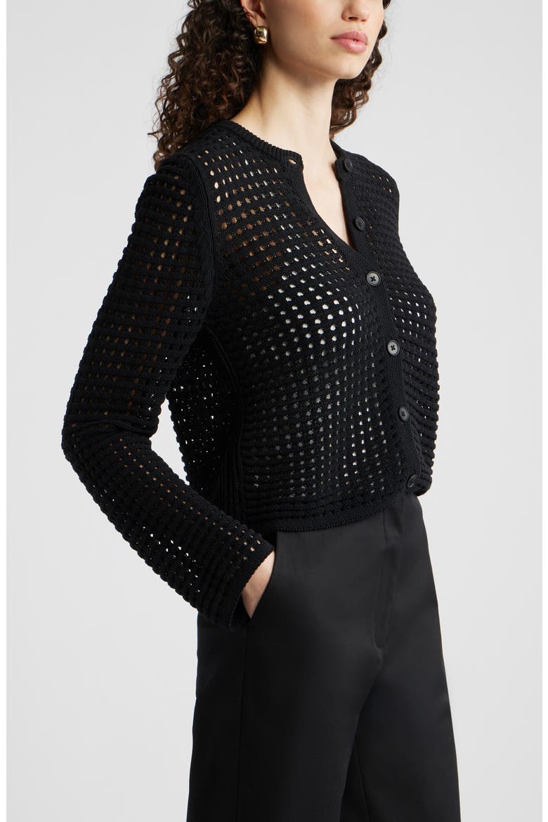 Mesh Stitch Cardigan, Alternate, color, BLACK