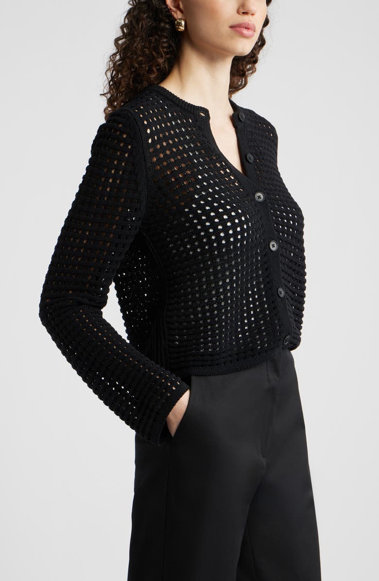 Nordstrom Mesh Stitch Cardigan, Alternate, color, Black