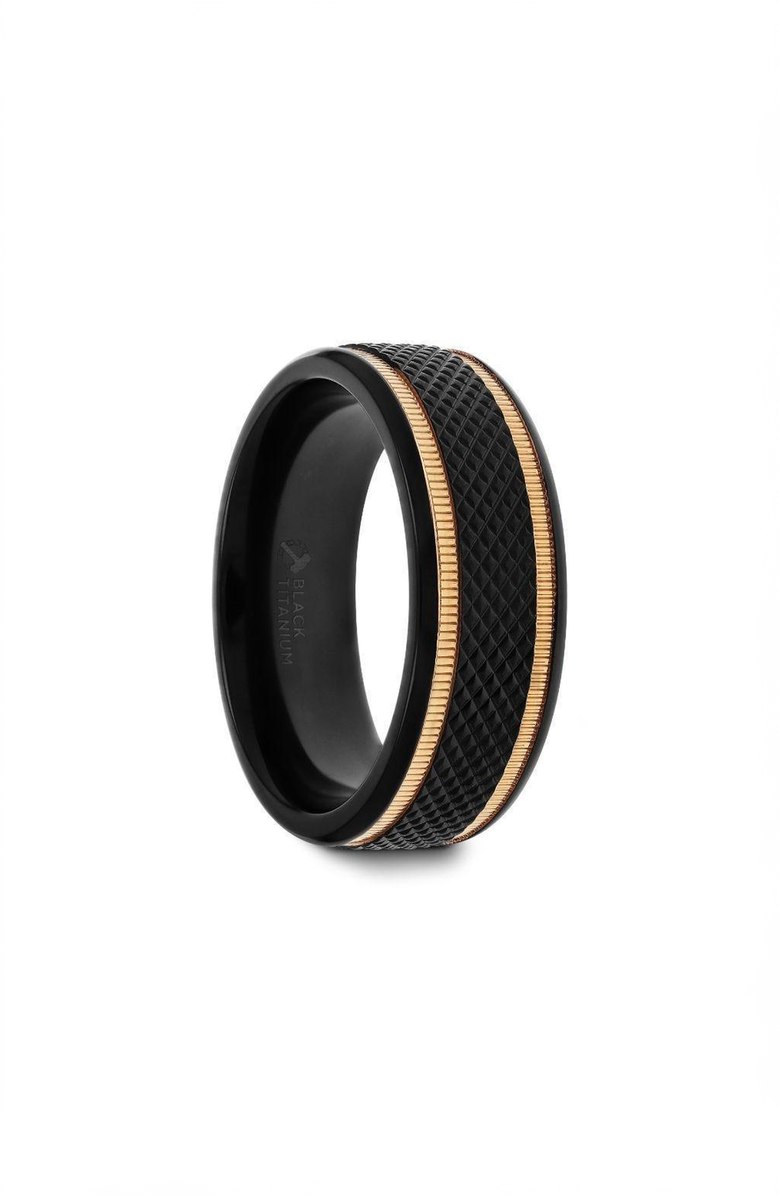 Larson Jewelers Baroque Titanium Diamond Pattern Wedding Ring, Main, color, Black / Gold