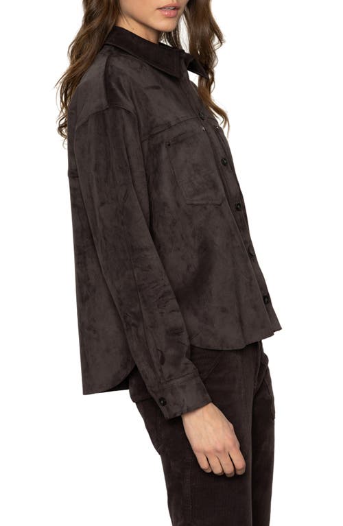 Sanctuary Ivy Faux Suede Long Sleeve Button-up Shirt In Brown
