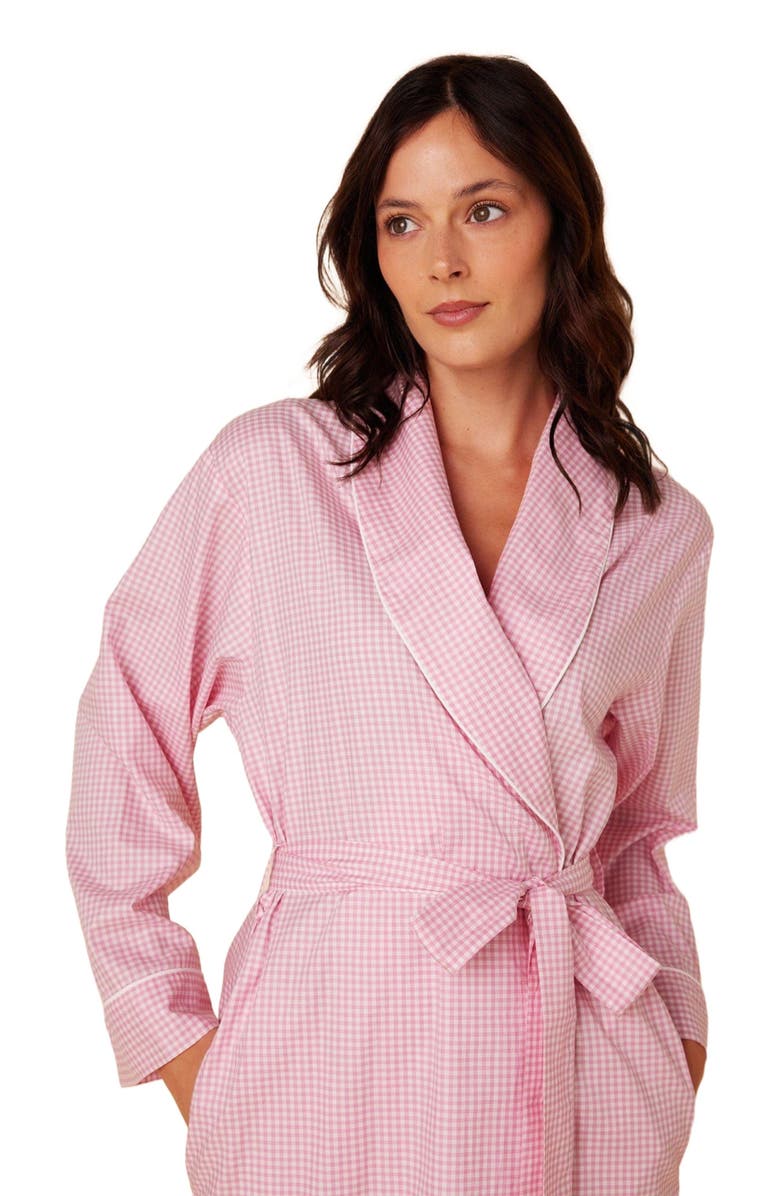 The Cat's Pajamas Luxe Pima Shawl Collar Robe, Alternate, color, Classic Gingham Pink