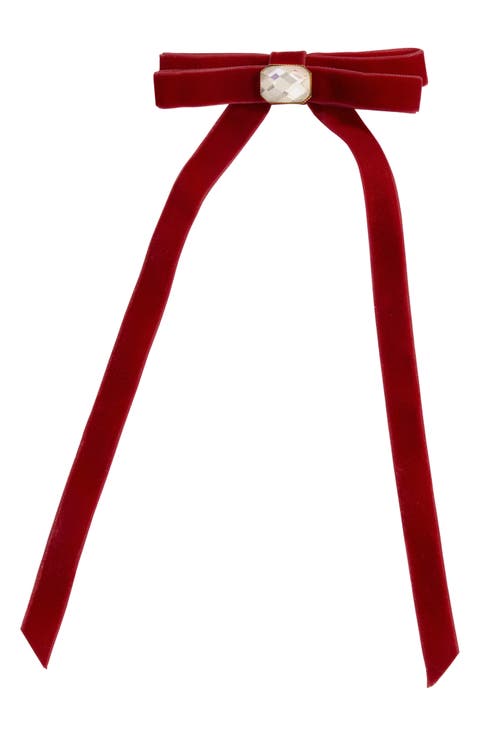 Velvet Rhinestone Bow Hair Clip