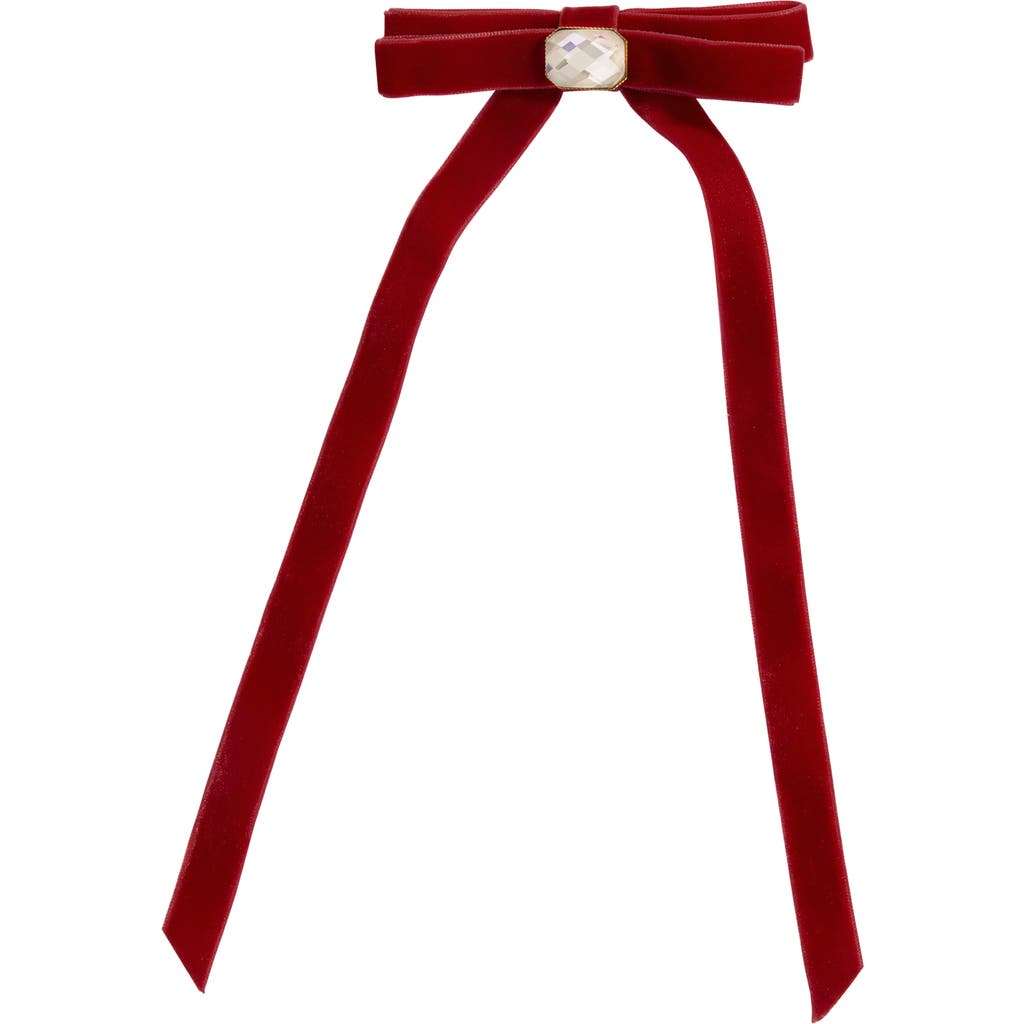 Kitsch Velvet Rhinestone Bow Hair Clip In Red