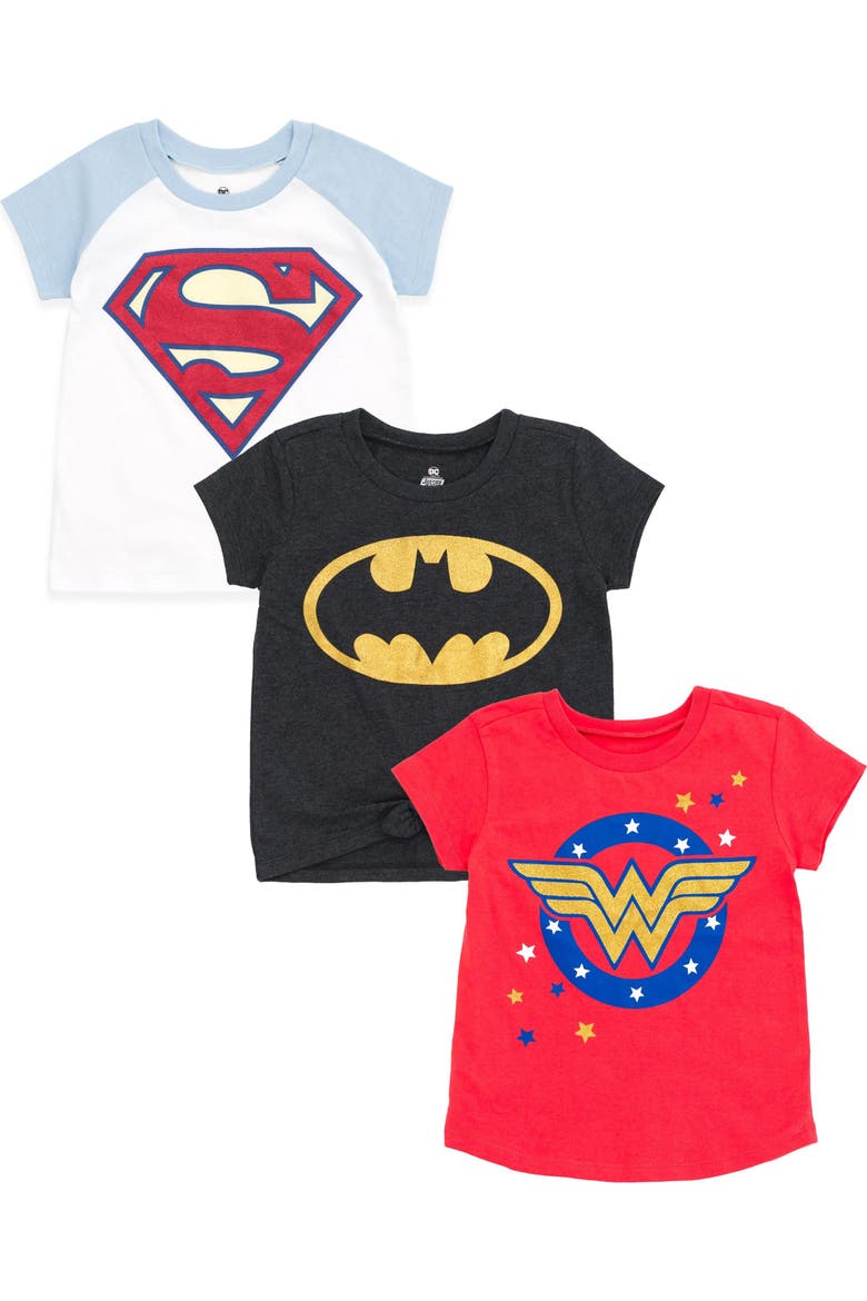 Justice League 3-Pack T-Shirts, Main, color, Charcoal Red White