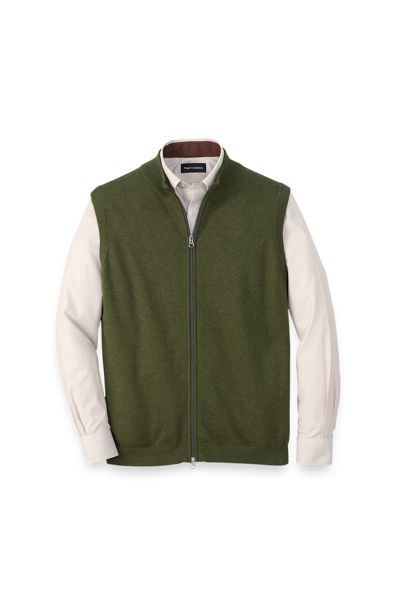 Paul Fredrick Cotton Full Zip Mock Neck Vest, Main, color, Olive