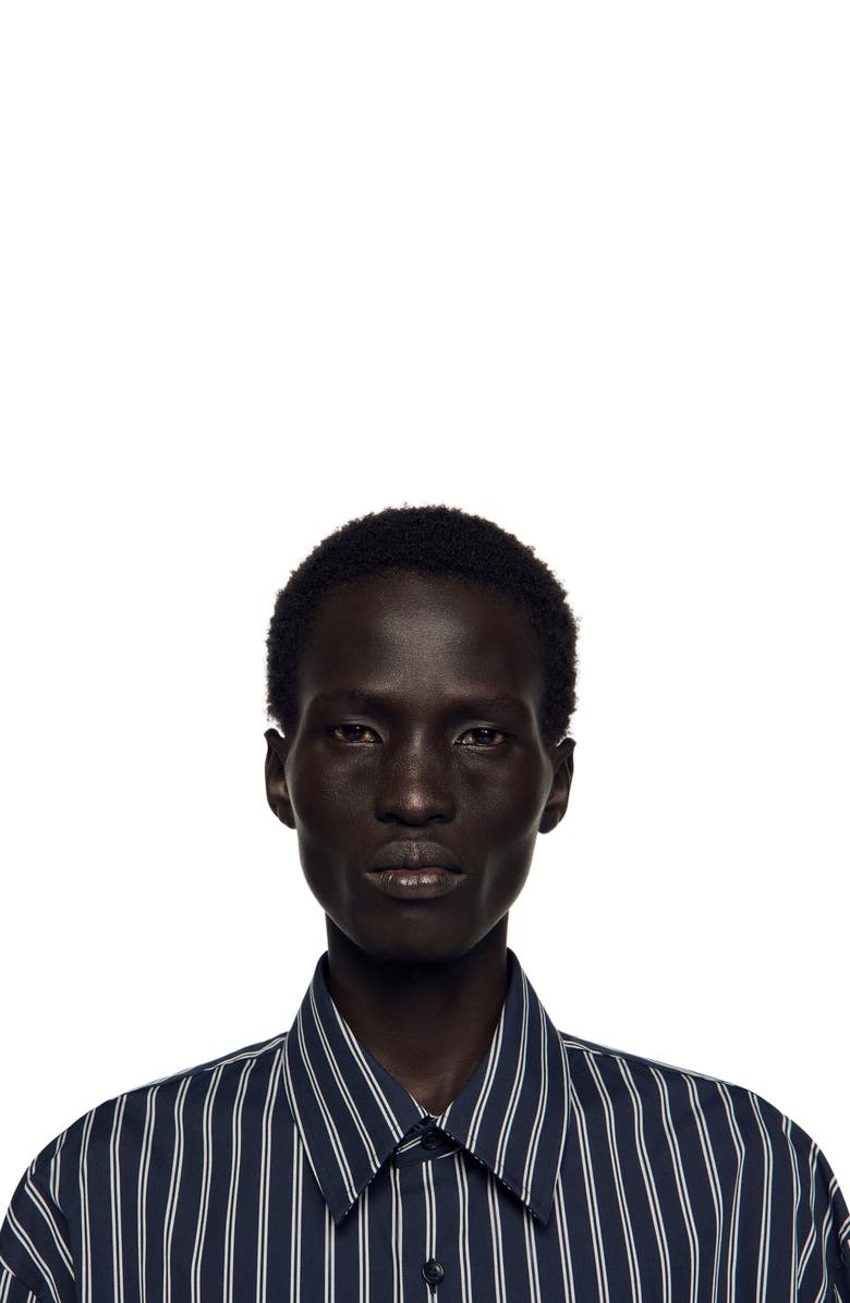 SANDRO Striped cotton shirt, Alternate, color, Marine / Blanc