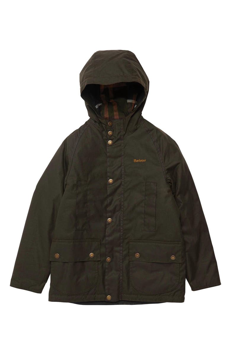 Barbour Kids' Beaufort Waxed Hooded Jacket, Main, color, 