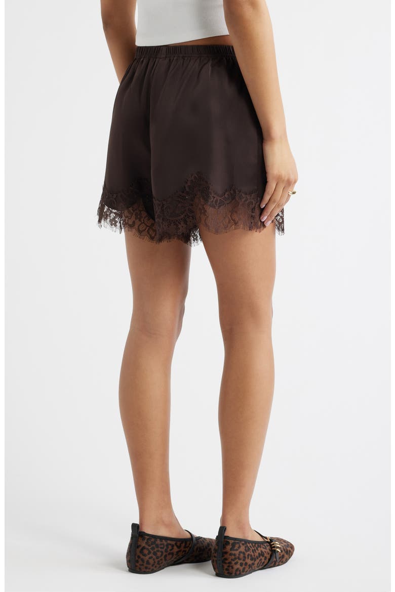 Lace Trim Satin Shorts, Alternate, color, BROWN SEAL