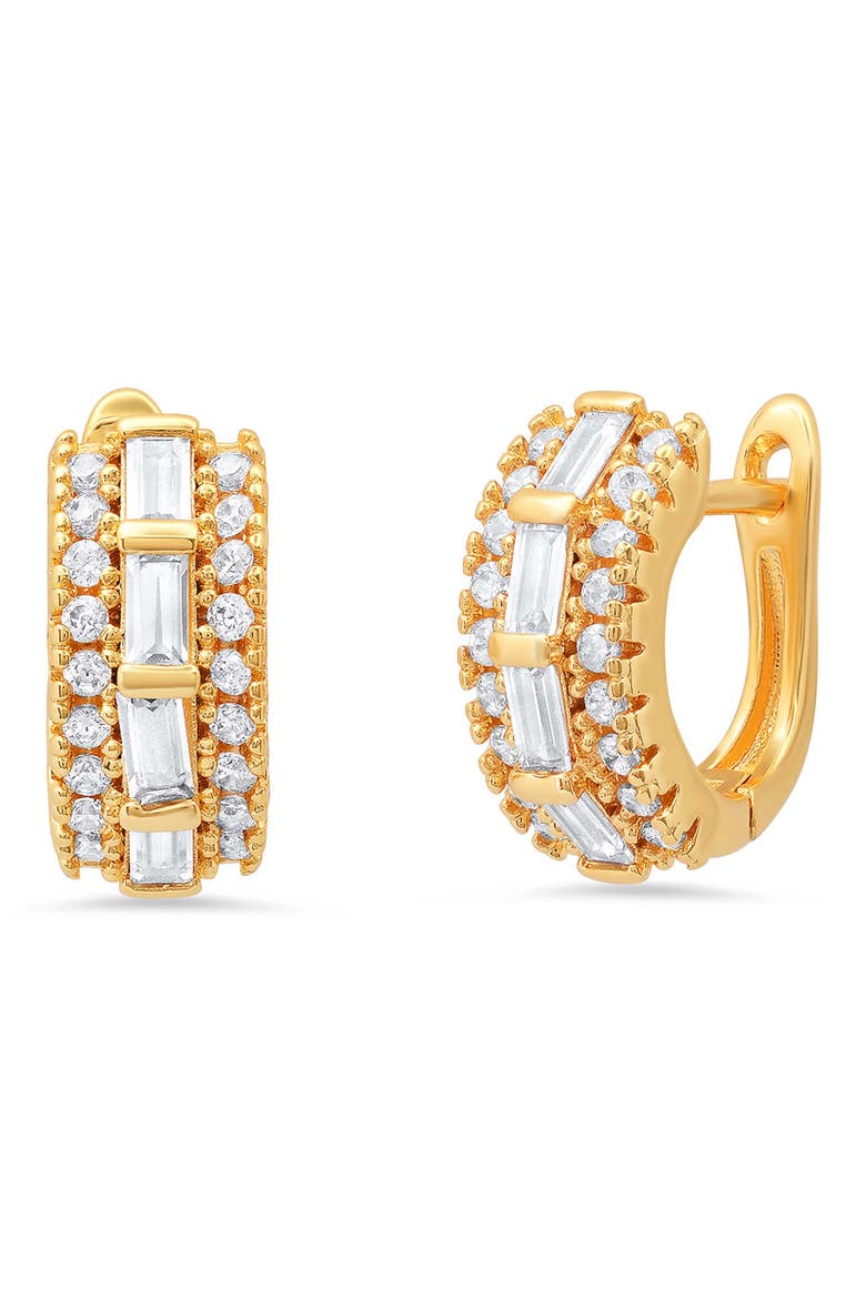 18k Gold Plated Baguette Huggie Hoop Earrings, Main, color, GOLD