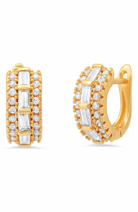18k Gold Plated Baguette Huggie Hoop Earrings