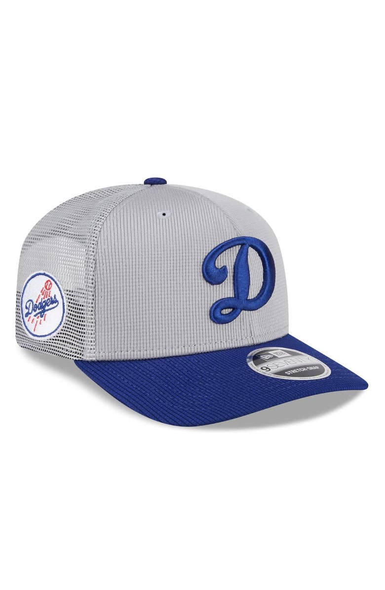 New Era Men's New Era  Gray/Royal Los Angeles Dodgers 2025 Batting Practice 9SEVENTY Stretch-Snap Trucker Hat, Main, color, 