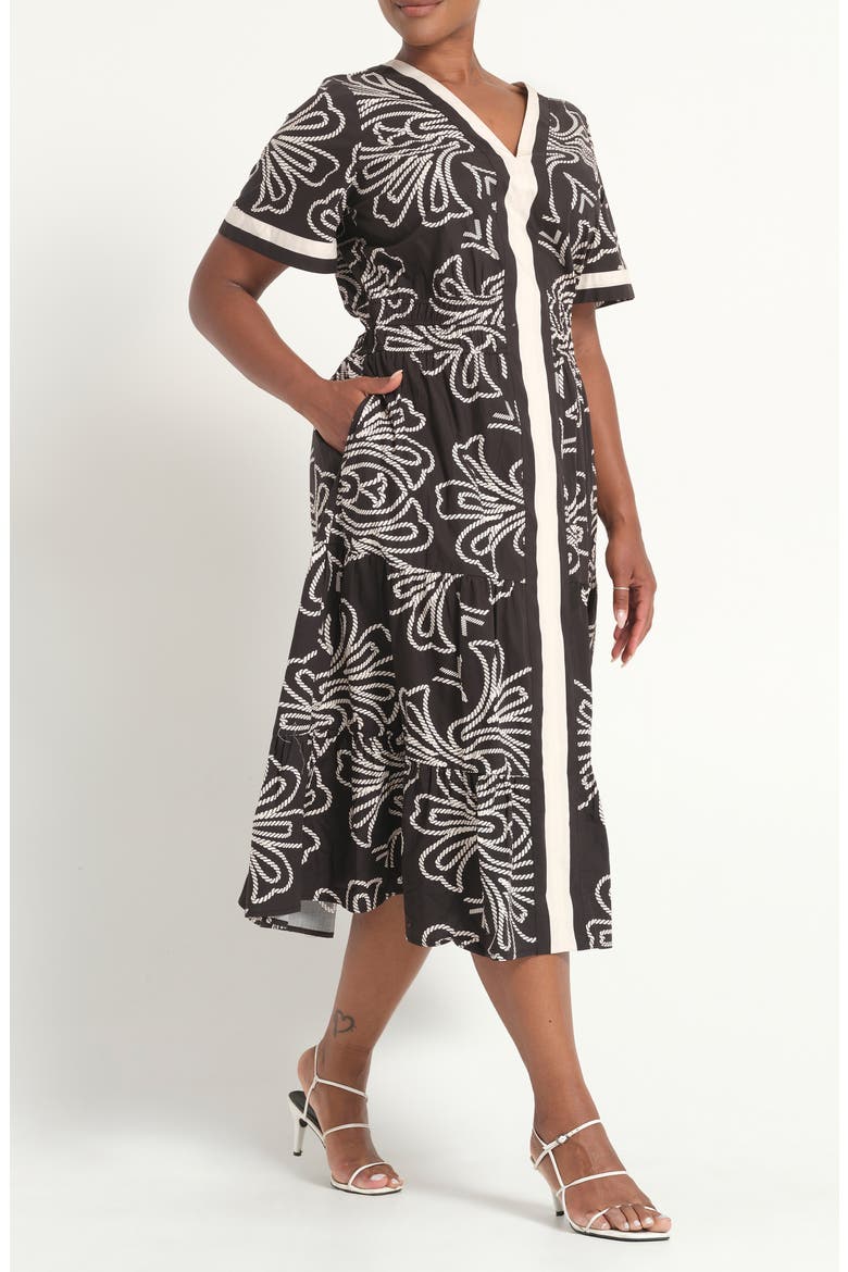 Lune Print Midi Dress, Alternate, color, BLACK/ MILK