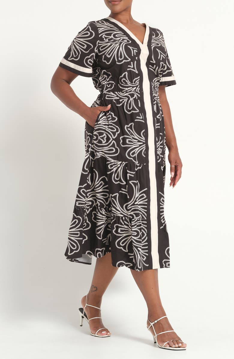 Estelle Lune Print Midi Dress, Alternate, color, Black/ Milk