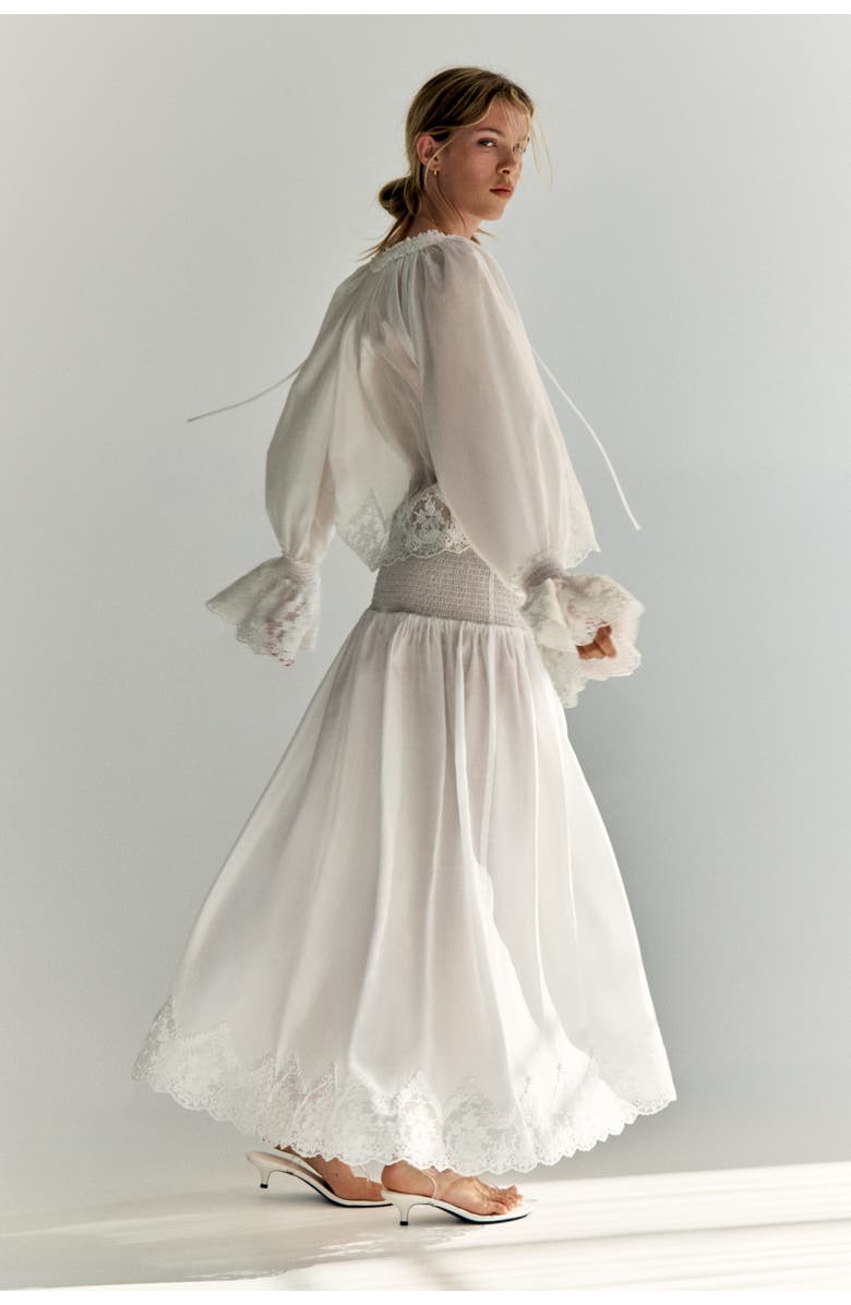 H&M Lace-trimmed Smocked Skirt, Alternate, color, White