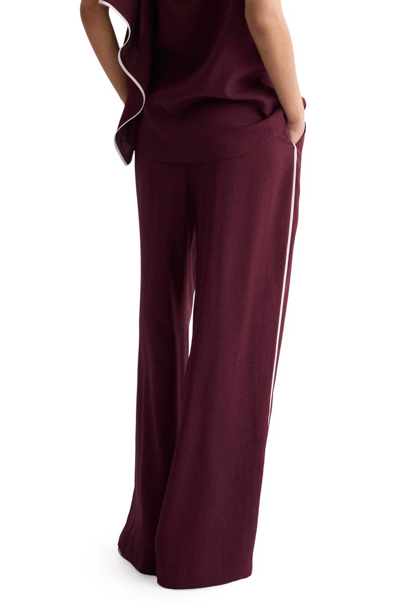 MANGO Contrast Stripe Straight Leg Pants, Alternate, color, Burgundy/ Ecru