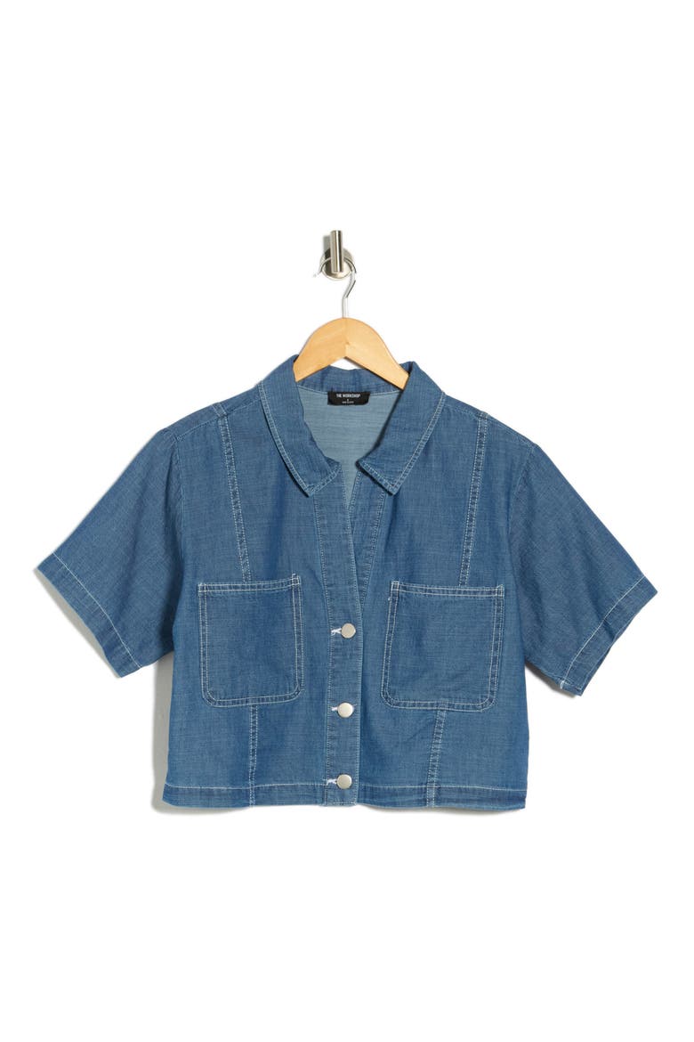 Crop Denim Blouse, Alternate, color, DARK DENIM