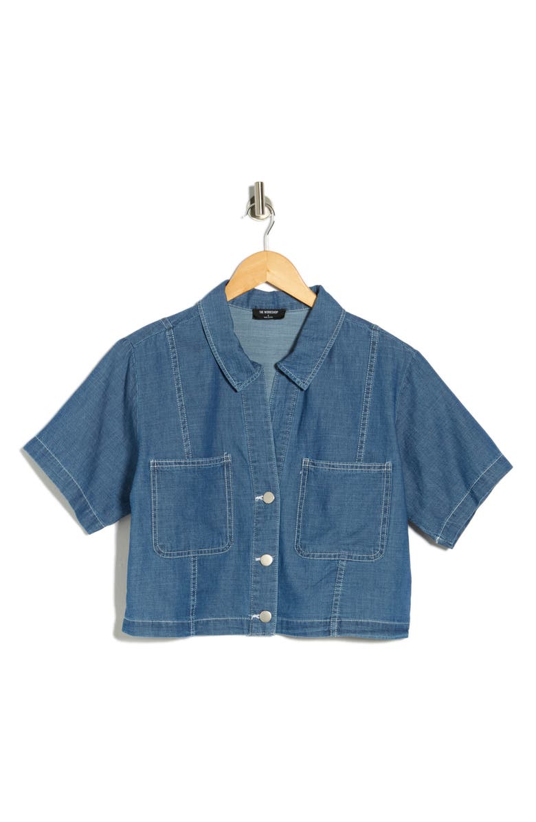 Blu Pepper Crop Denim Blouse, Alternate, color, Dark Denim