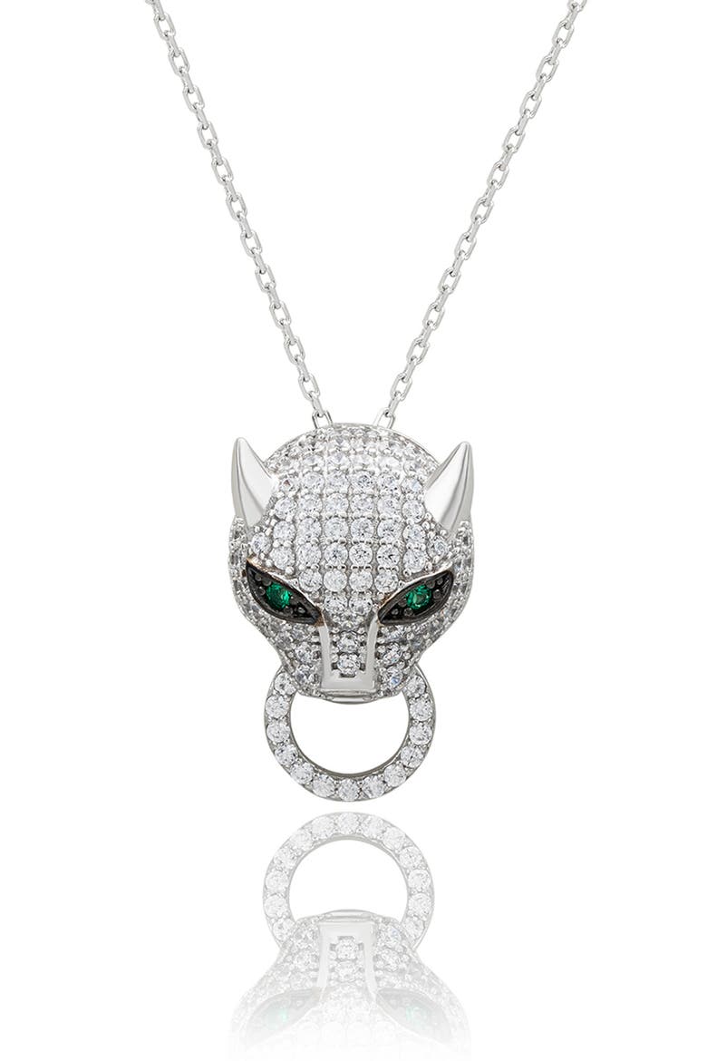 Pavé Cubic Zirconia Panther Ring Pendant Necklace, Main, color, SILVER/ CUBIC ZIRCONIA