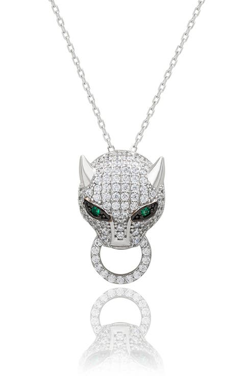Pavé Cubic Zirconia Panther Ring Pendant Necklace