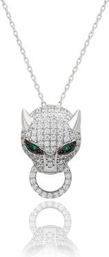 SUZY LEVIAN Pavé Cubic Zirconia Panther Ring Pendant Necklace