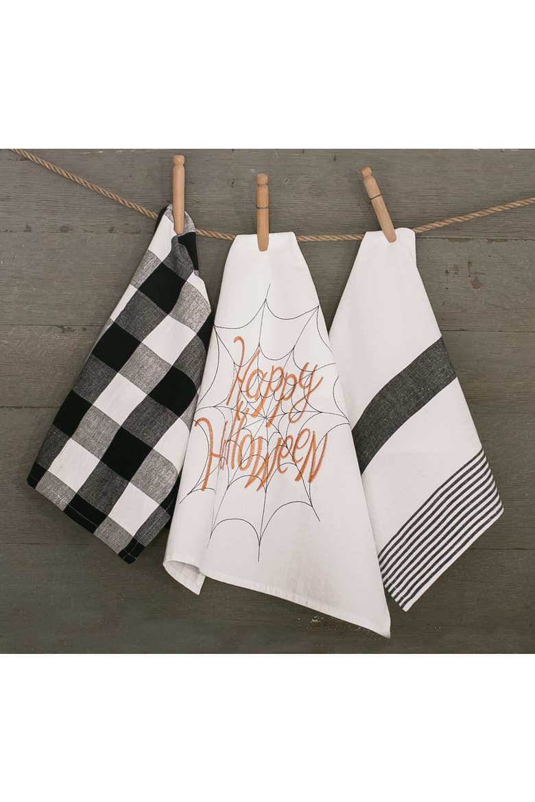 Happy Halloween Embroidered Flour Sack Cotton Kitchen Towel, Alternate, color, White