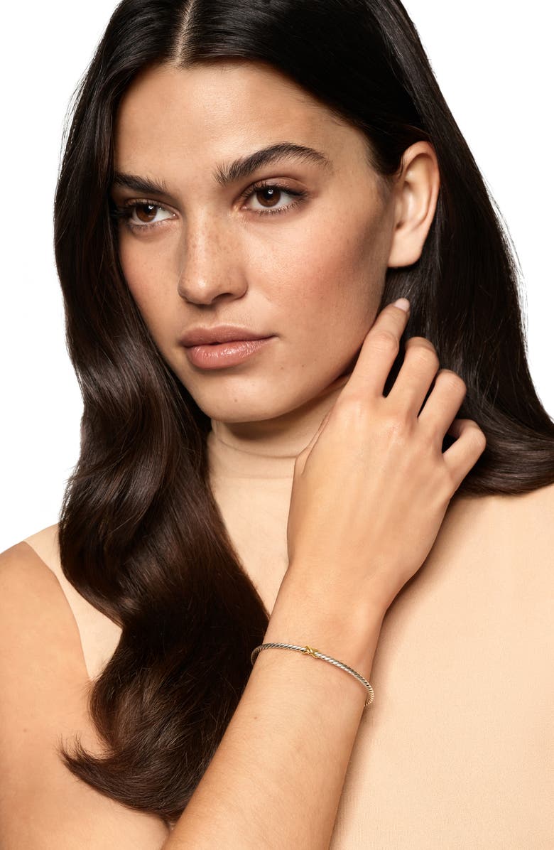 David Yurman Micro Cable Flex X Bracelet in Sterling Silver with Yellow Gold, 2.6mm, Alternate, color, Silver