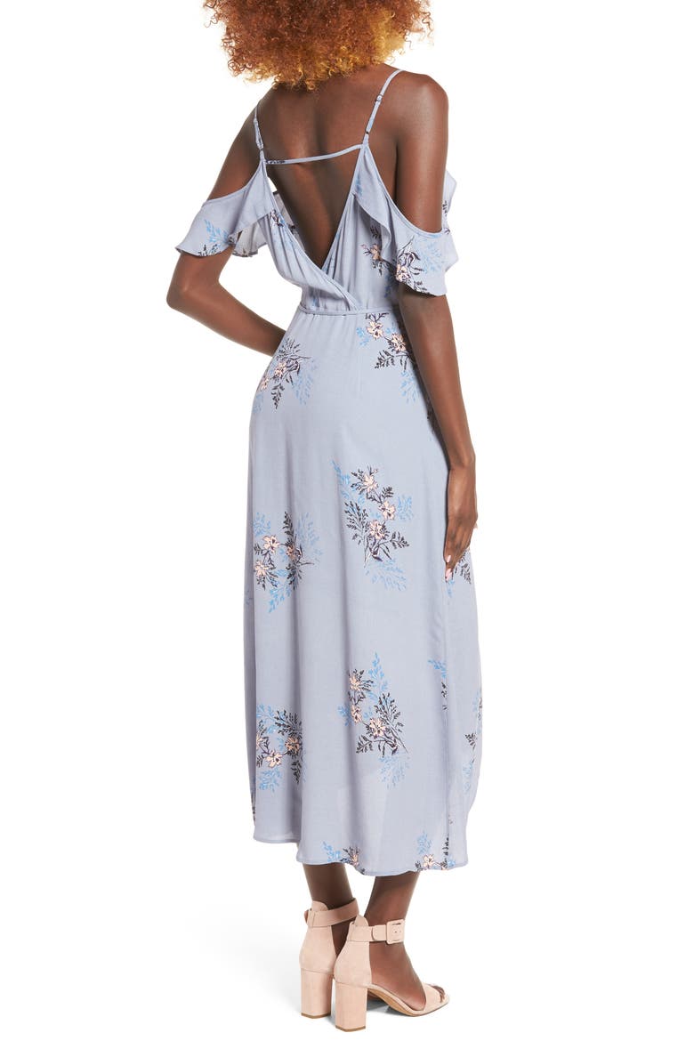 Gwyn Cold Shoulder Midi Dress, Alternate, color, PERIWINKLE FLORAL