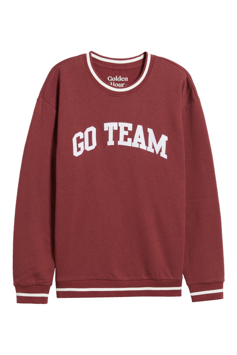 Go Team Embroidered Relaxed Fit Cotton Blend Sweatshirt, Alternate, color, BRIGHT WHITE/OXBLOOD RED