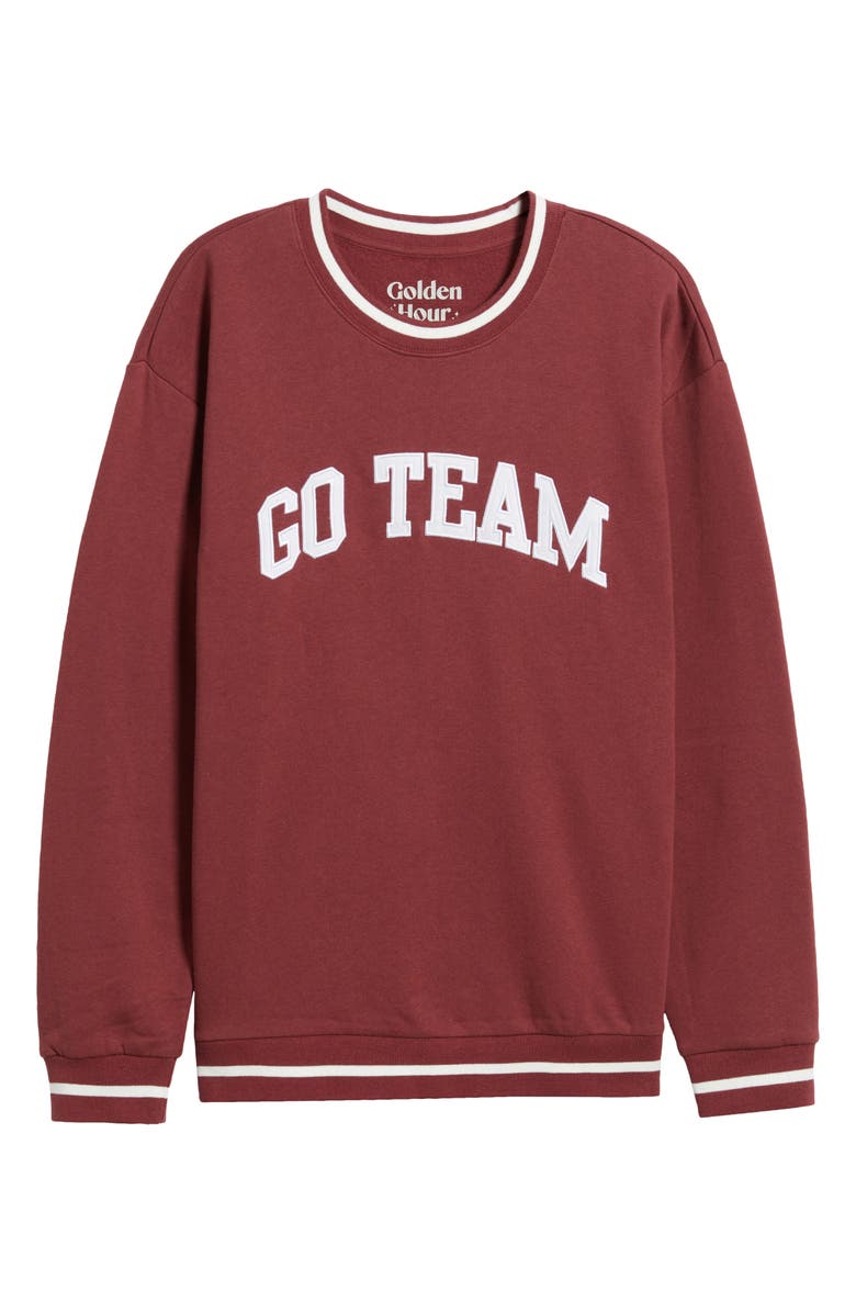 GOLDEN HOUR Go Team Embroidered Relaxed Fit Cotton Blend Sweatshirt, Alternate, color, Bright White/Oxblood Red