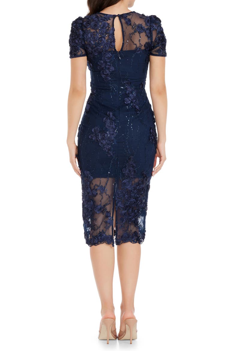 Lia Sequin & Flower Appliqué Sheath Dress, Alternate, color, NAVY