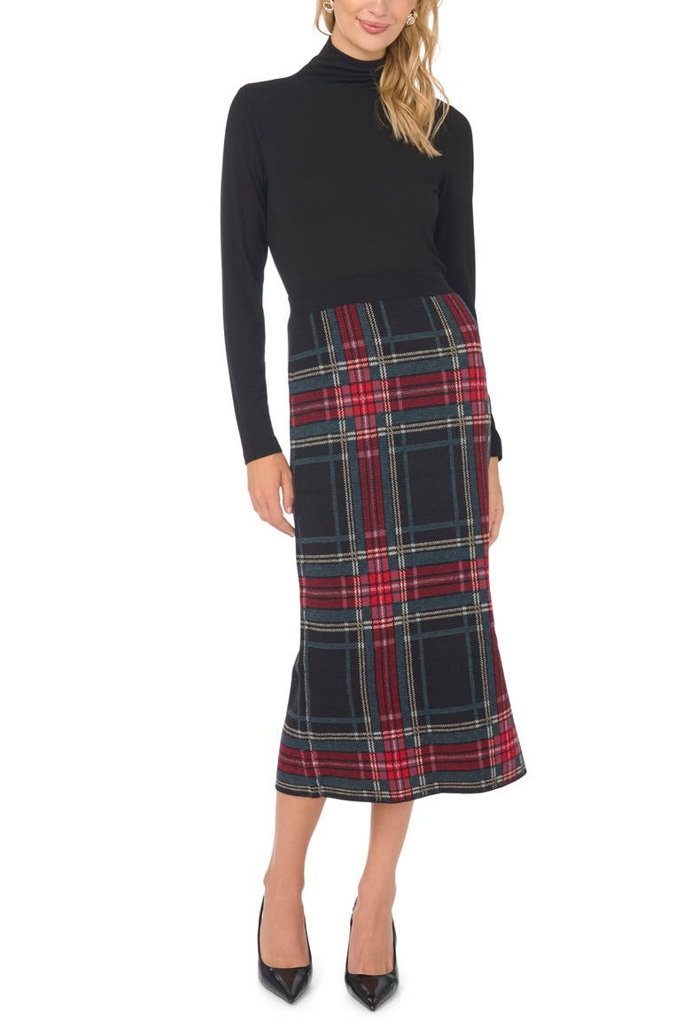 Plaid Midi Skirt, Alternate, color, RICH BLACK