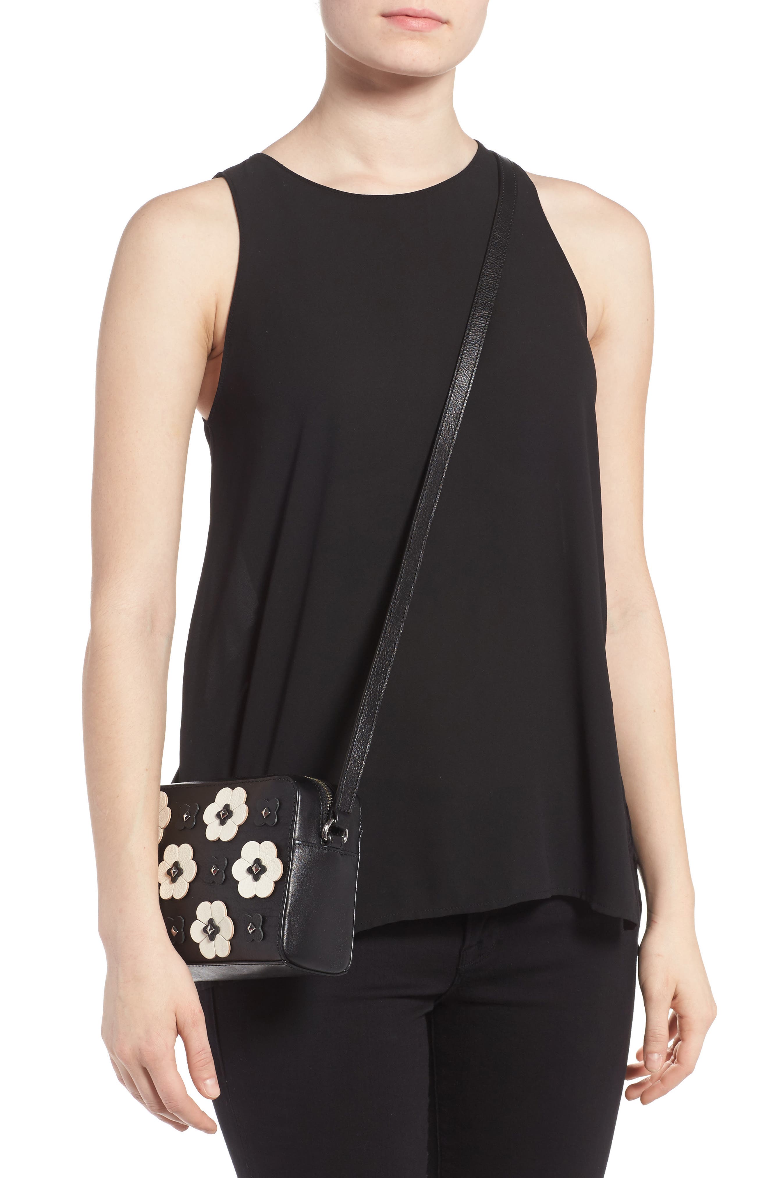 Rebecca Minkoff Floral Appliqué Leather Camera Bag, Alternate, color, 