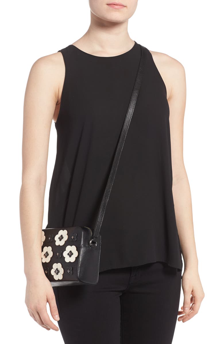 Rebecca Minkoff Floral Appliqué Leather Camera Bag, Alternate, color,