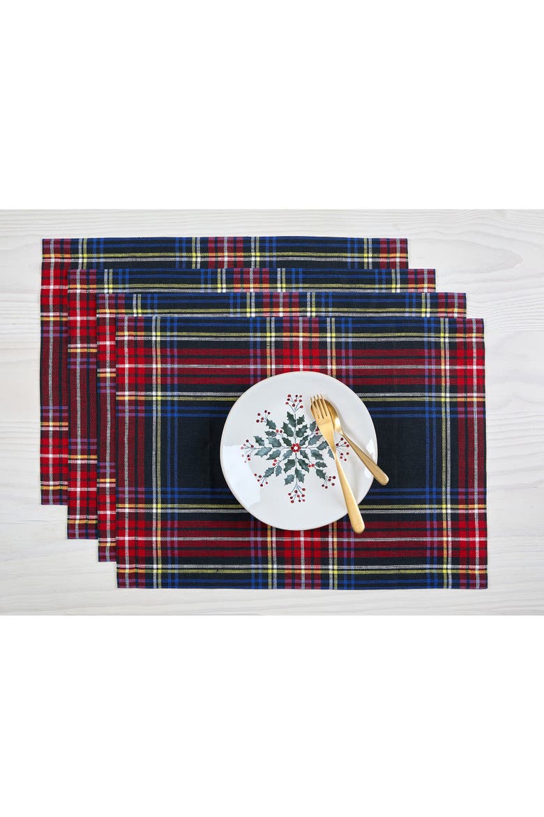 Linen Placemats Set of 4, 14 x 19" - Stewart Plaid, Main, color, Black