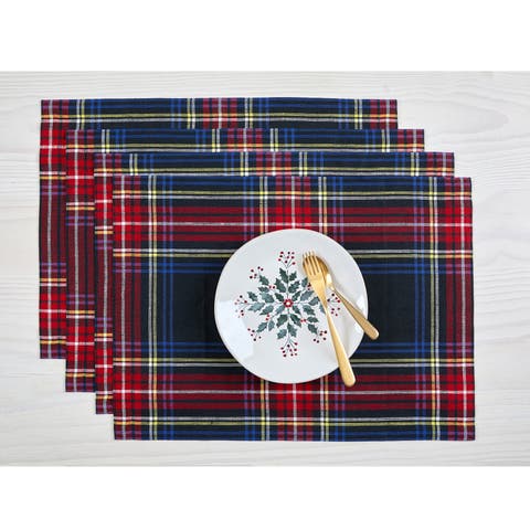 Linen Placemats Set of 4, 14 x 19 Inch for Dining Table, Holiday and Everyday Table Decor - Stewart Plaid