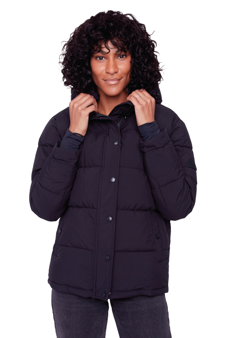FORILLON - Vegan Down Short Quilted Puffer Jacket, Main, color, BLACK