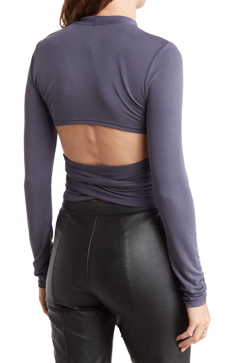 GO COUTURE Wrap Front Long Sleeve Top, Alternate, color, Navy