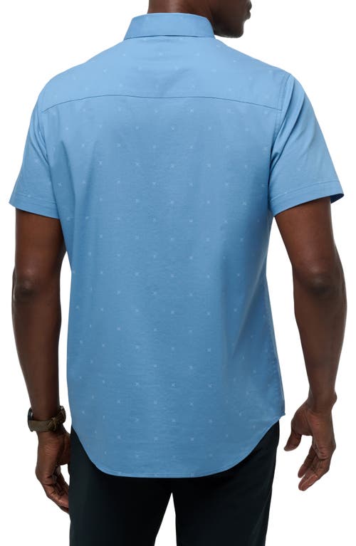 Travismathew Across The Pond Geo Print Short Sleeve Stretch Button-up Shirt In Quiet Harbor