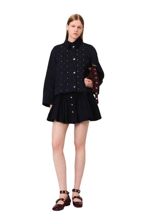 Maje Short Velvet Collar Studded Jacket In Black
