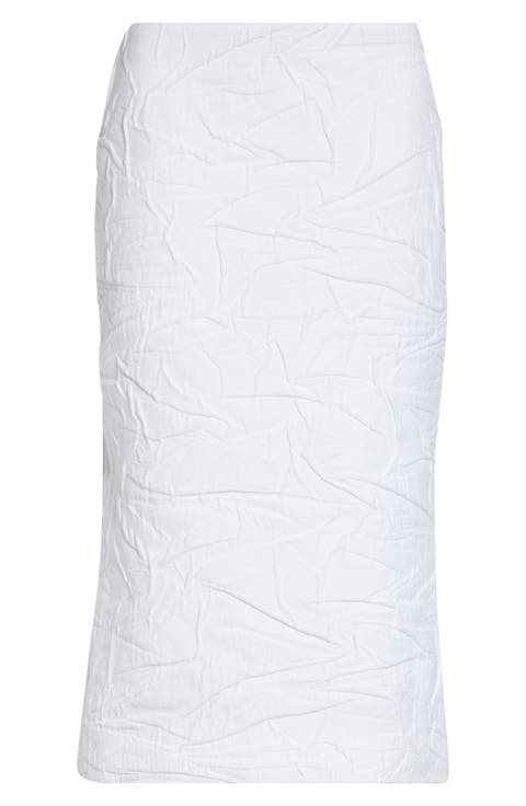 Crinkled Cotton Blend Midi Skirt