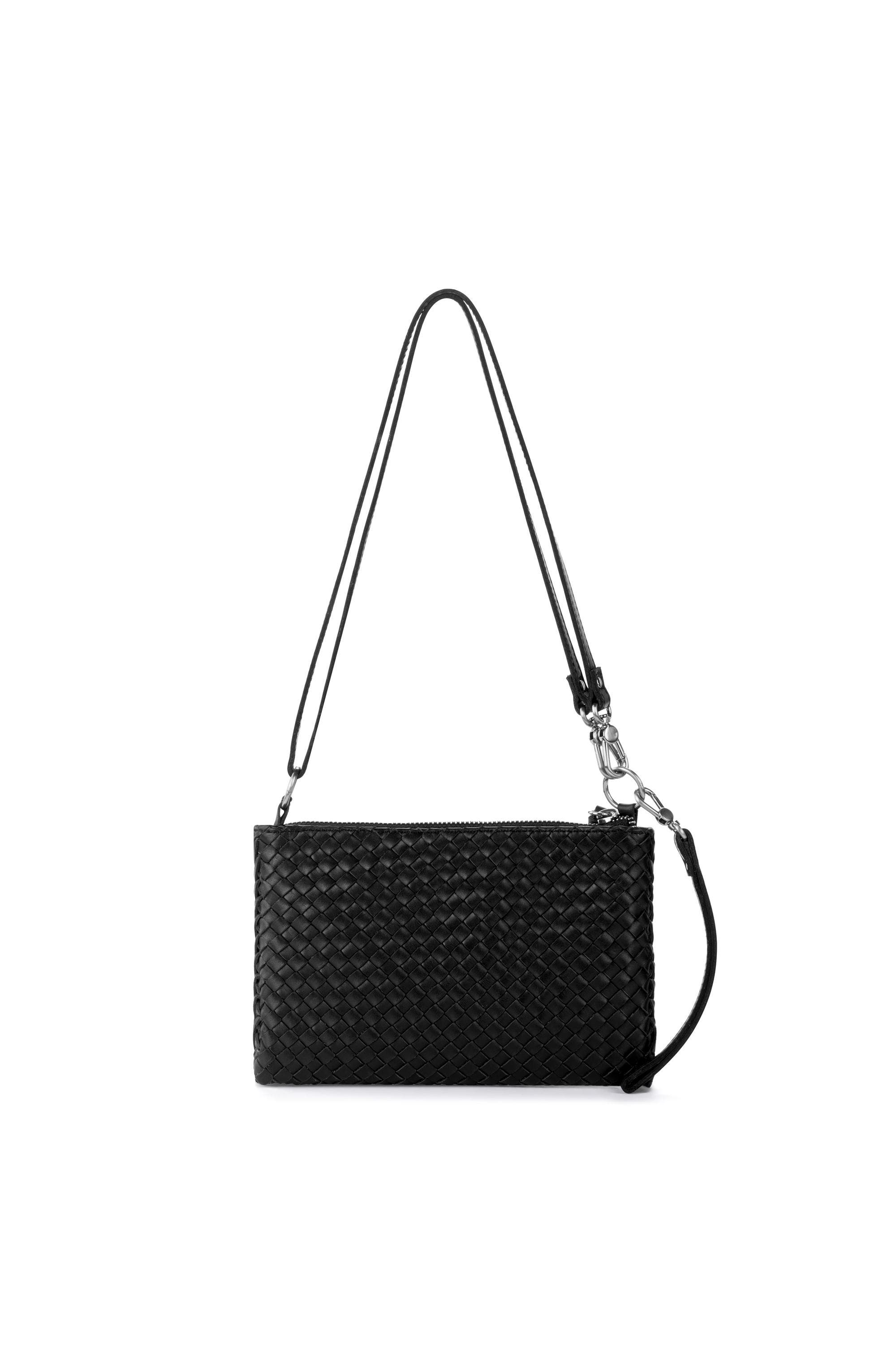 Vita Hand Woven Leather Crossbody Wristlet, Alternate, color, Black Woven
