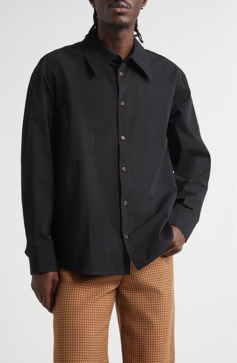 Séfr Trino Cotton Poplin Button-Up Shirt, Main, color, Black Fine Poplin