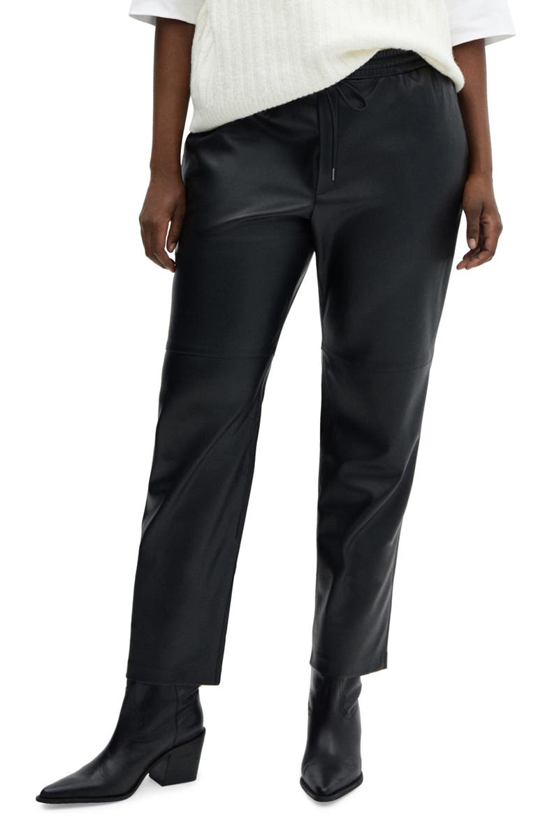 MANGO Faux Leather Drawstring Pants, Alternate, color,