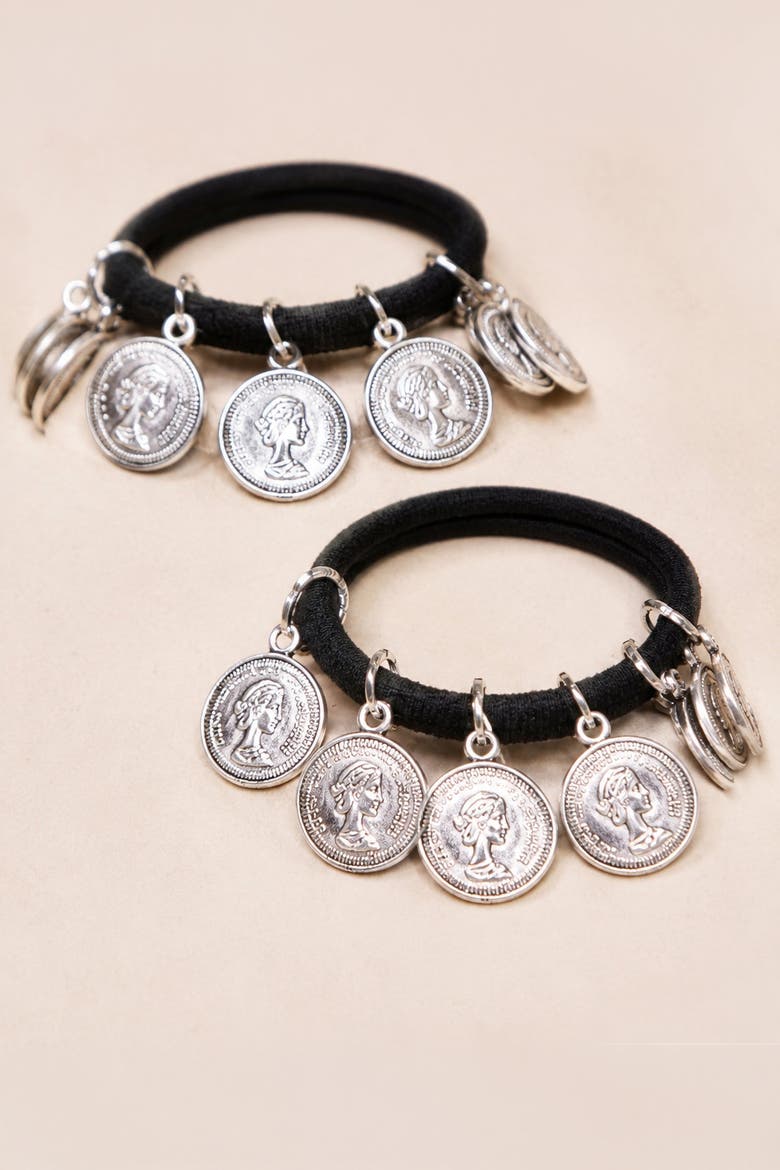 Silver Metal Coin Hair Ties - Set of 2, Alternate, color, Silver
