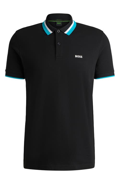 Hugo Boss Boss Paddy Tipped Cotton Polo In Black