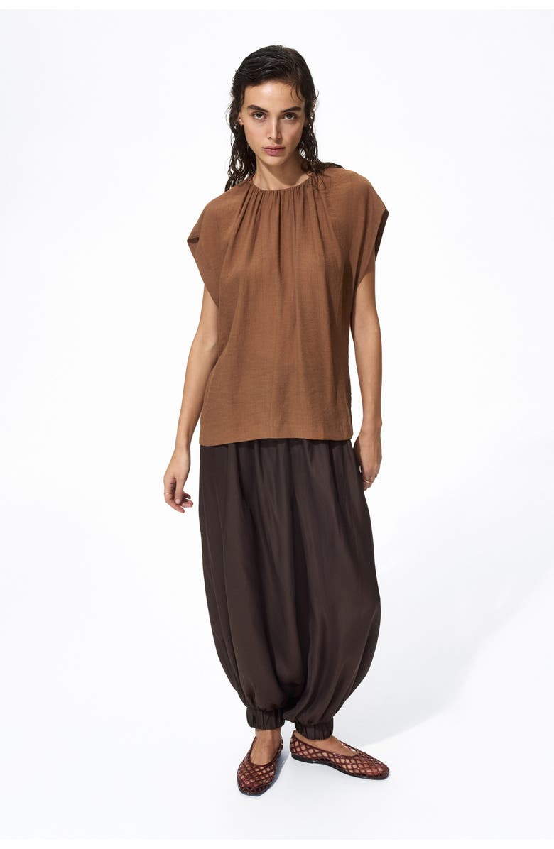 H&M Oversized Gathered Blouse, Alternate, color, Brown