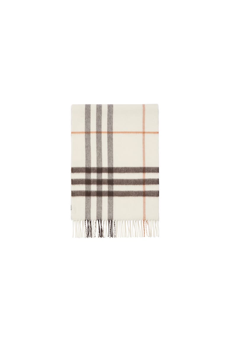 Check Cashmere Scarf, Alternate, color, Pebble white