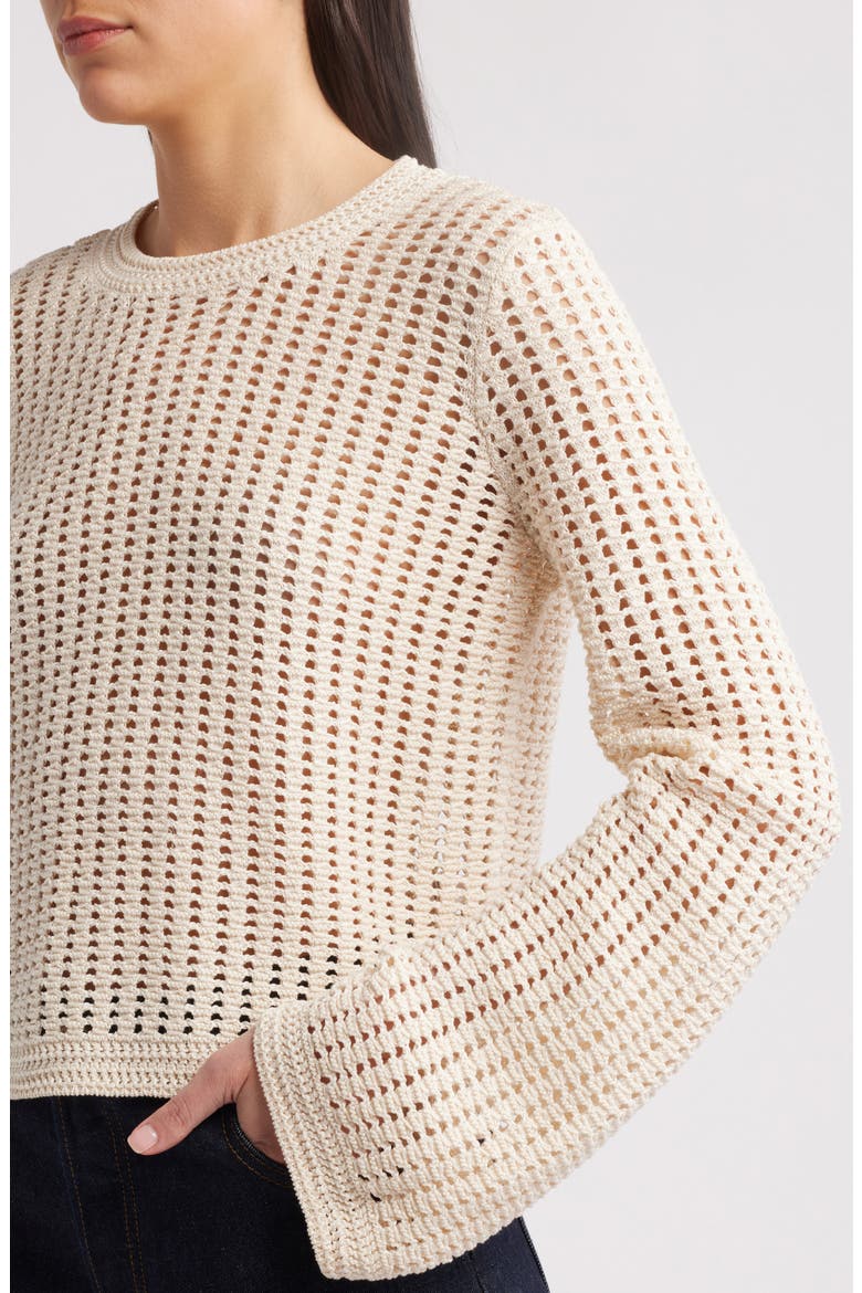 Open Stitch Bell Sleeve Sweater, Alternate, color, ALABASTER