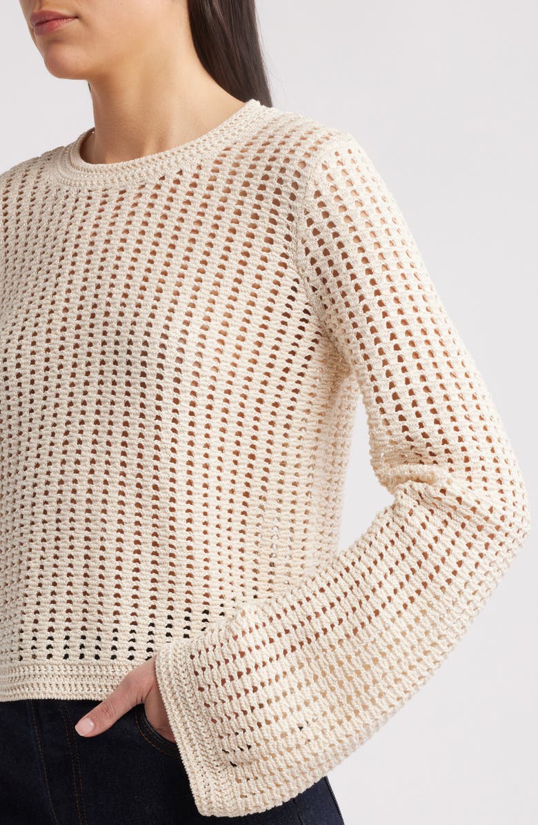 FRAME Open Stitch Bell Sleeve Sweater, Alternate, color, Alabaster