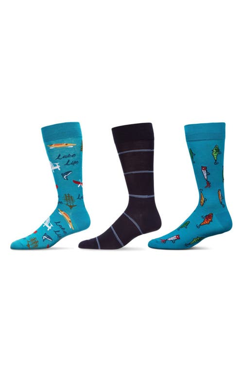 MeMoi Hobby Assorted 3-Pack Crew Socks in Blue 